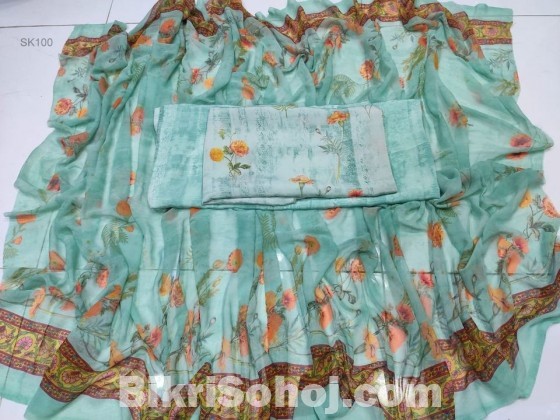 Unstitched Indian Resika silk three piece